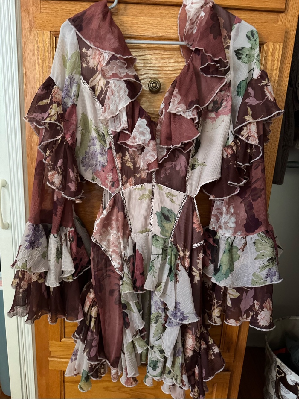 Ruffled Floral Bohemian Maxi Dress - Plum & Cream